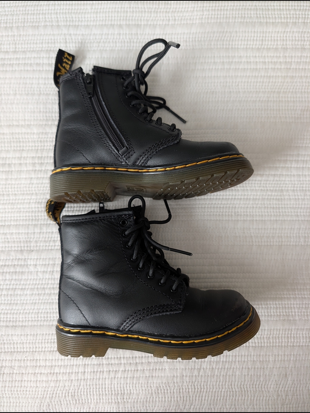 Dr. Martens Inspired Black Leather Lace-Up Boots with Yellow Stitching Toddler 8